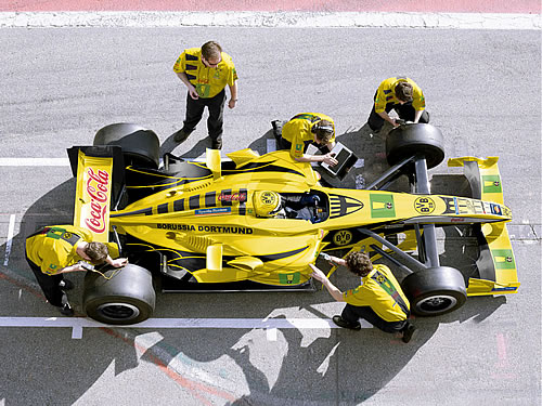 De Superleague Formula bolide van Borussia Dortmund