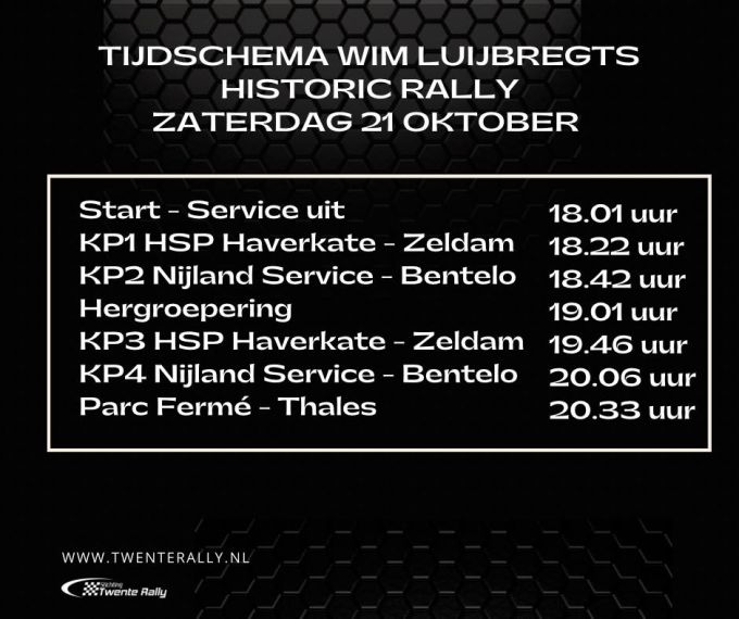 Rocar-Tech Twente Rally 2023 Tijdschema Historics