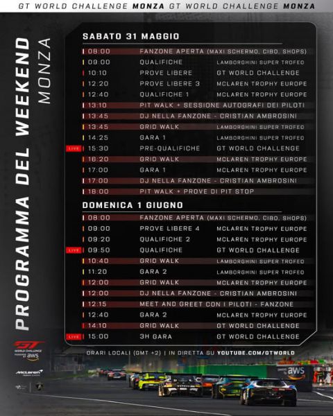 GT World Challenge Europe Monza 2025 Programma zaterdag en zondag